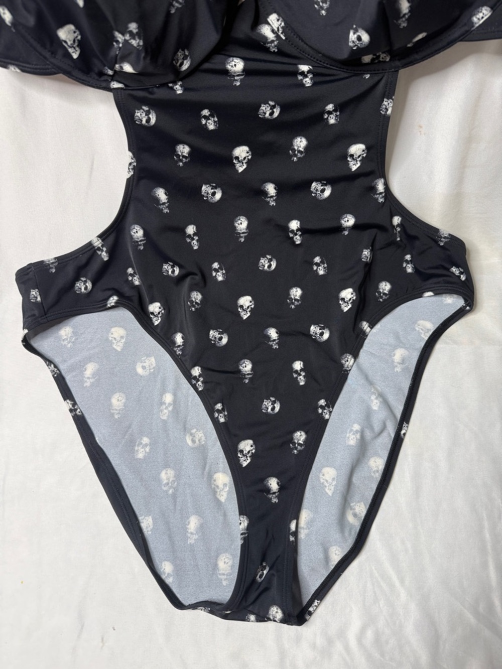 Killstar Black Halter Cutout One-Piece Swimsuit with White Skull Print - Picture 3 of 8